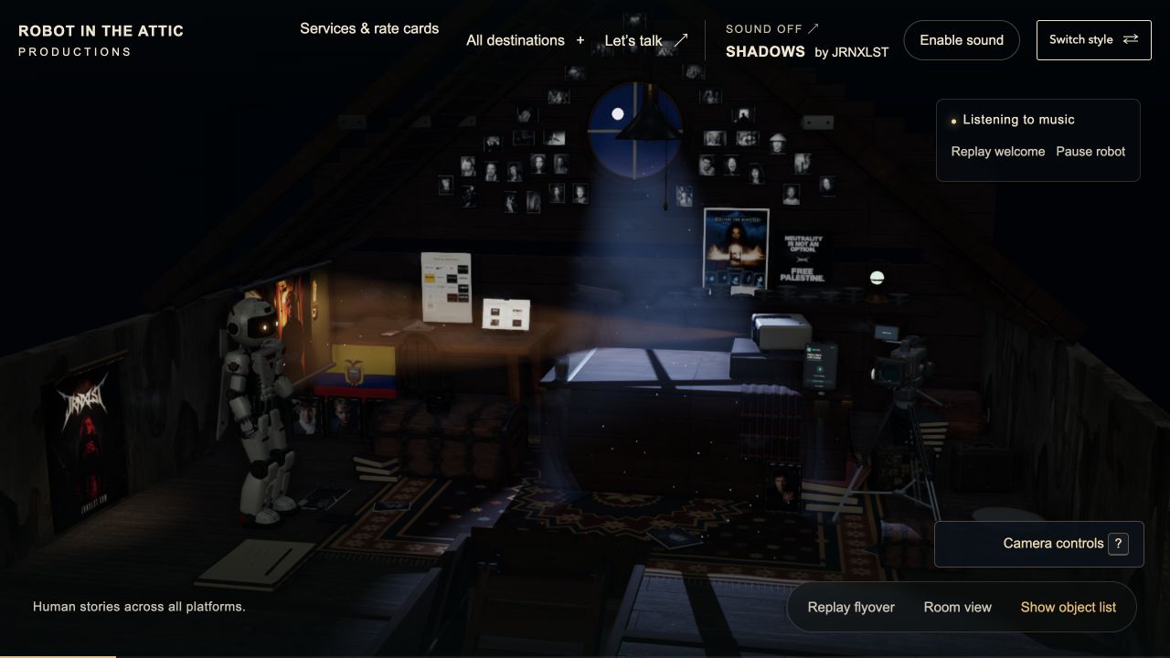 Robot in the Attic Productions interactive 3D Attic website