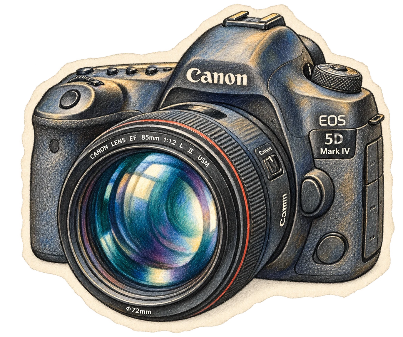 Pencil and watercolor drawing of a Canon 5D Mark IV