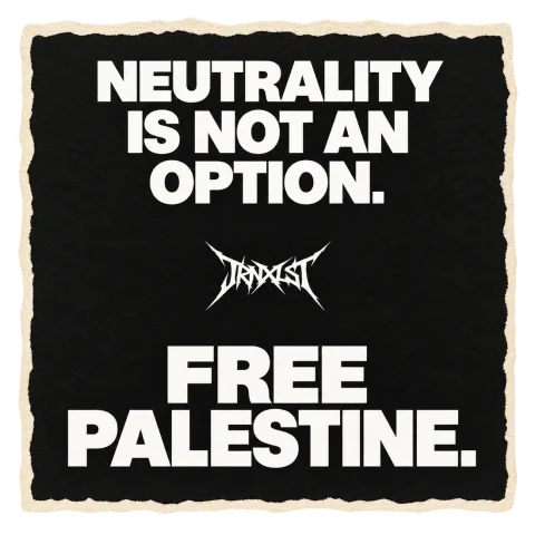 JRNXLST poster: Neutrality is not an option. Free Palestine.