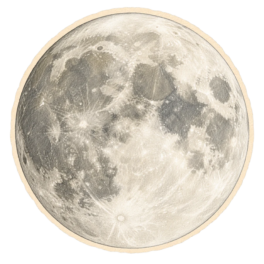 A detailed pencil and watercolor moon